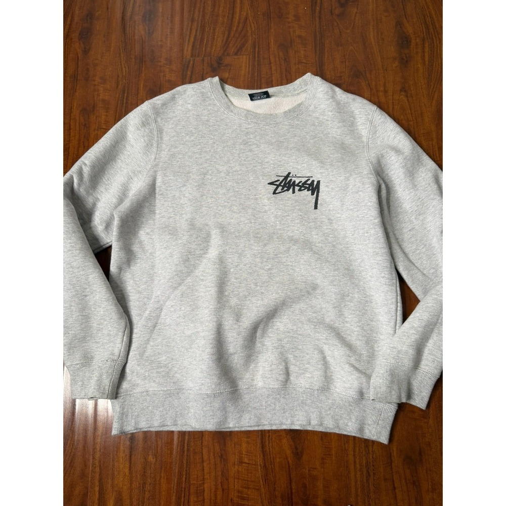 Y2K Stussy Crewneck Fleece SZ M Laguna CA Sweatshirt Heather Grey Authentic